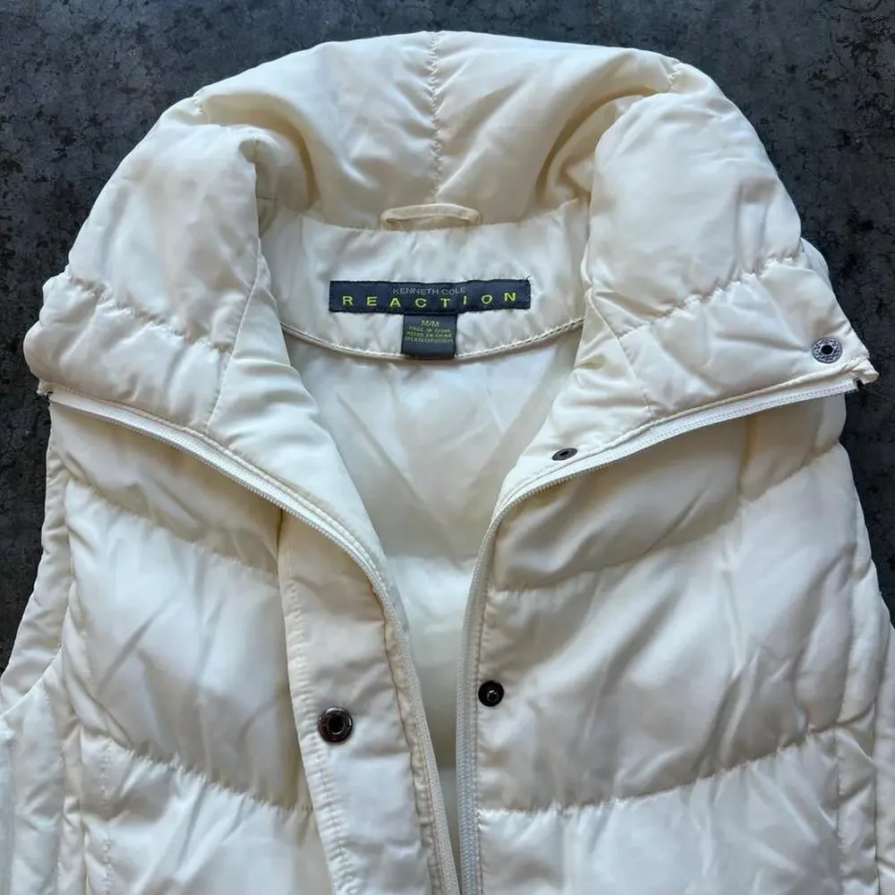 Kenneth Cole Reaction Down Puffer Vest Women’s Medium Ivory Quilted Zip Pokets
